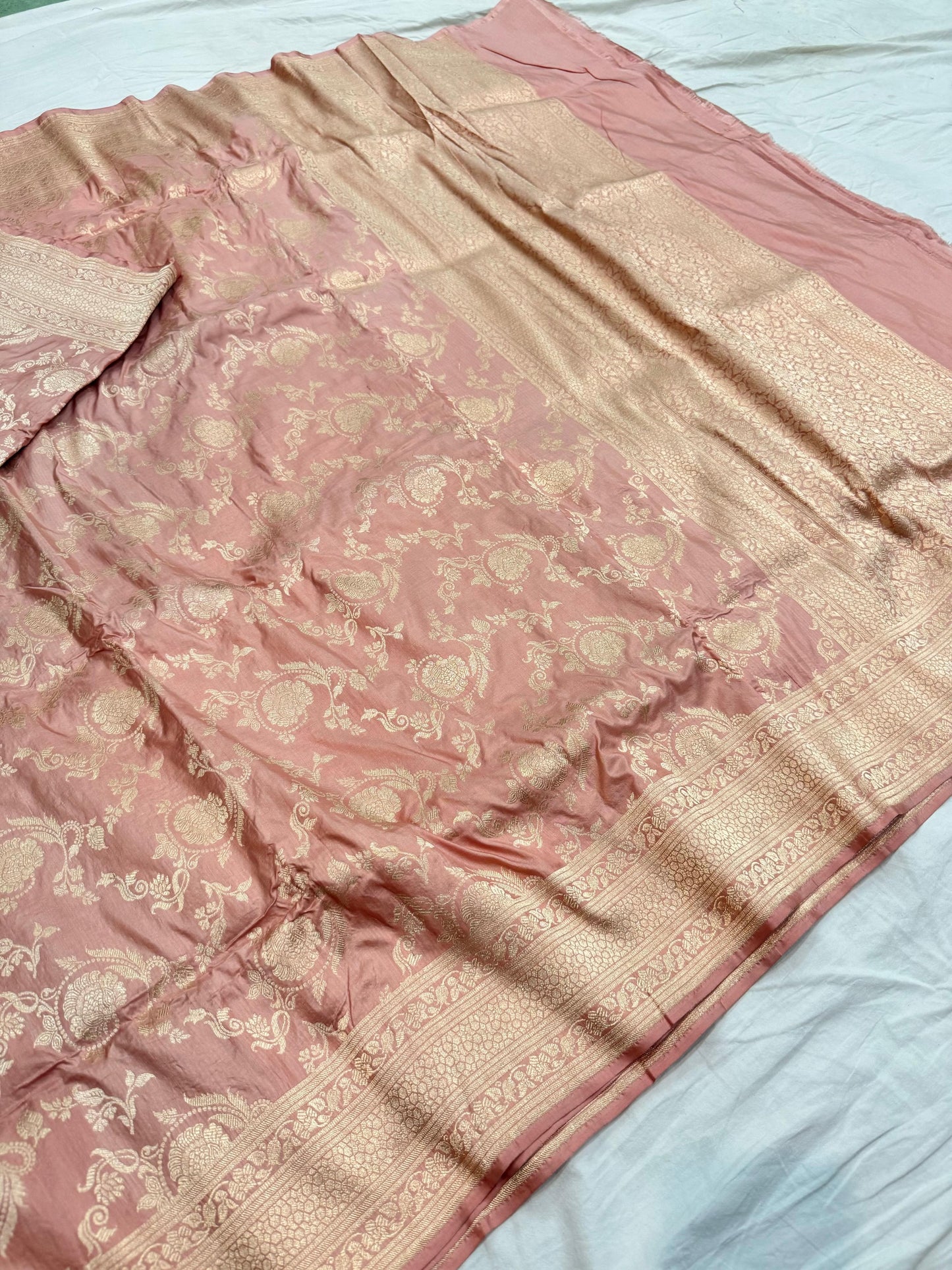 Rose Gold Pure Banarai Kathan Silk Saree Alna Apparels