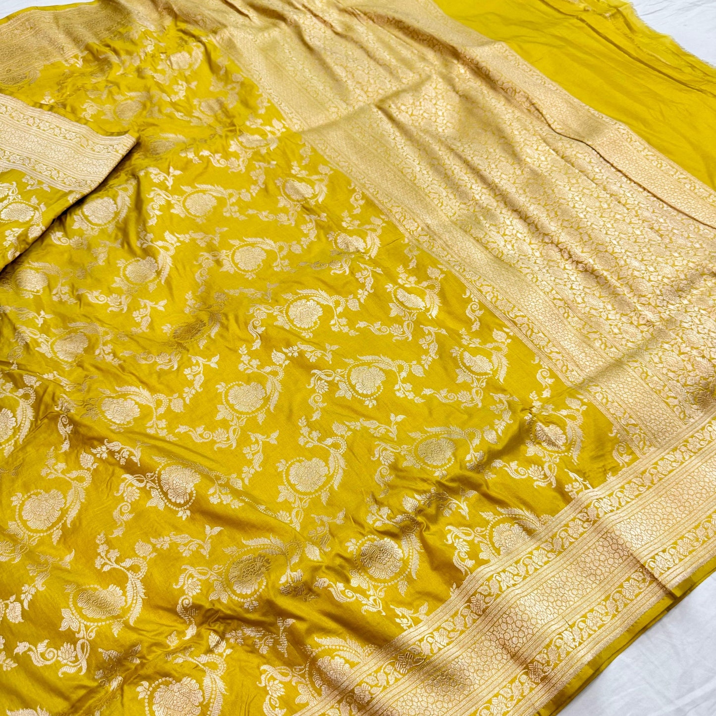Yellow Pure Banarasi Kathan Silk Saree Alna Apparels