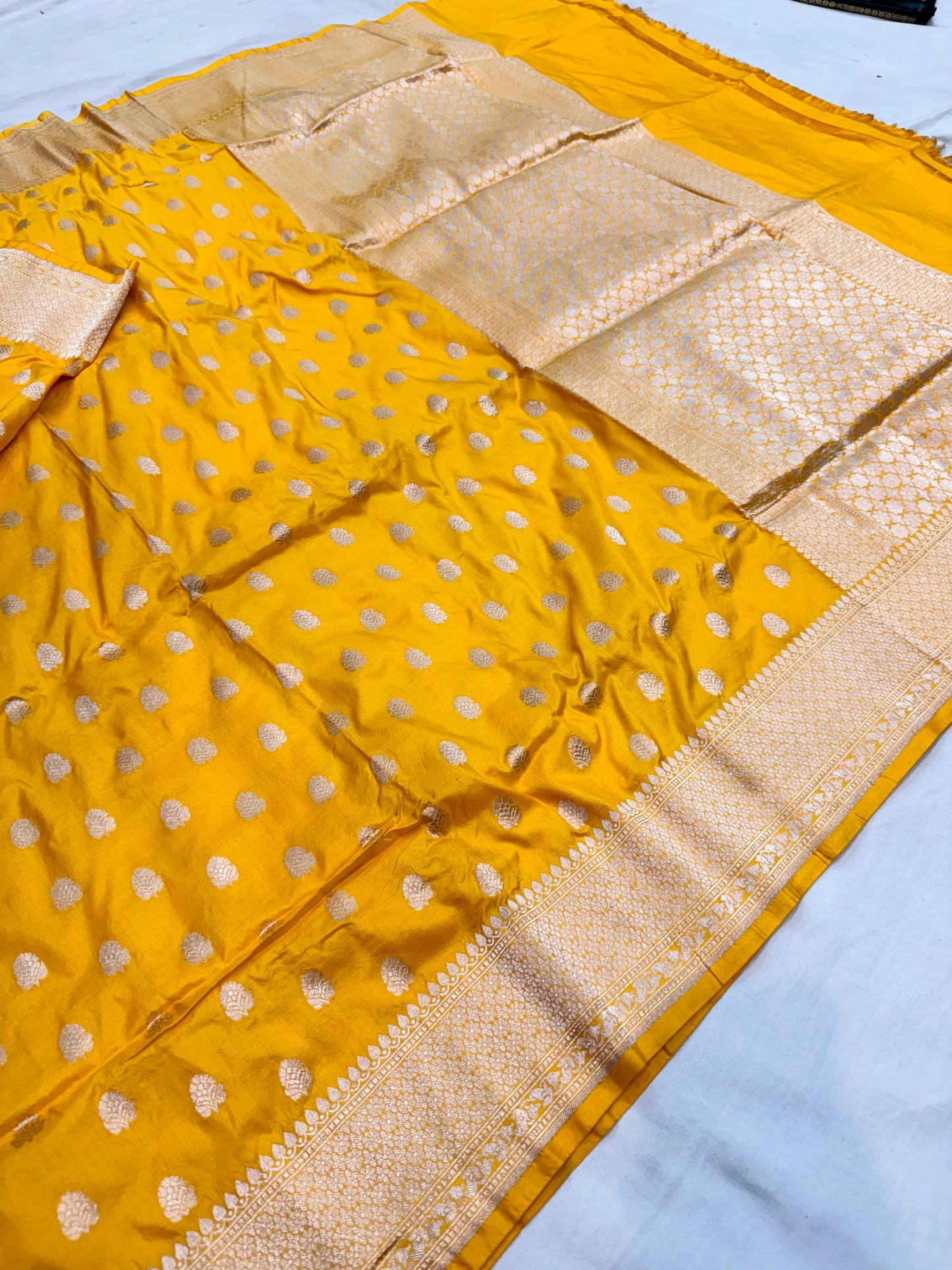 Yellow Pure Banarasi Kathan Hand Loom Silk Saree Alna Apparels
