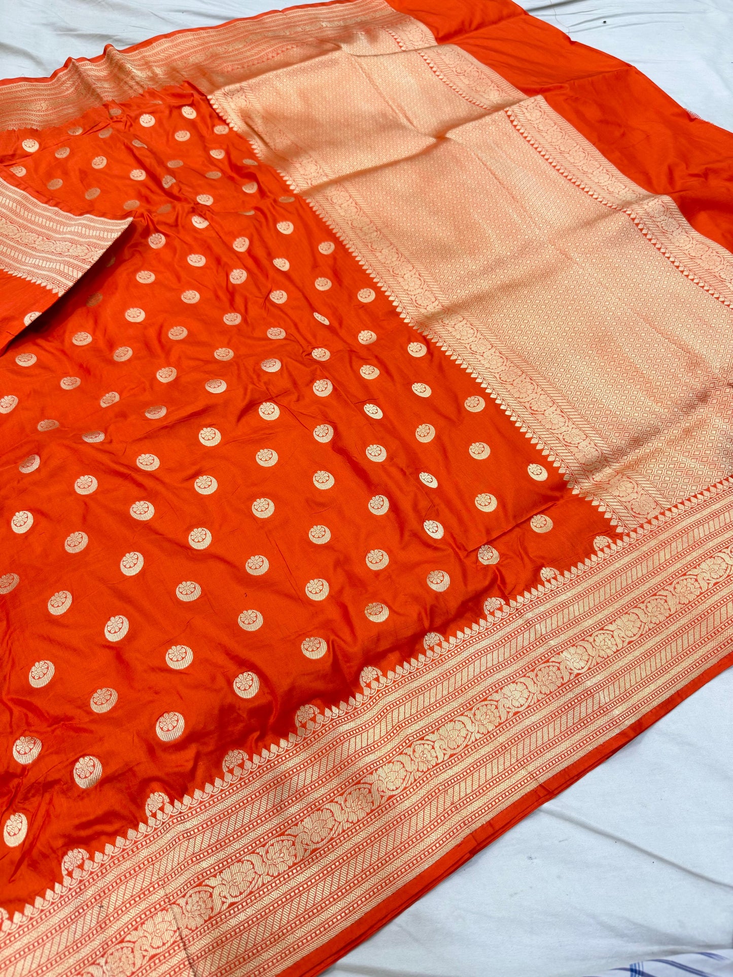 Orange Pure Banarasi Kathan Hand Loom Silk Saree Alna Apparels