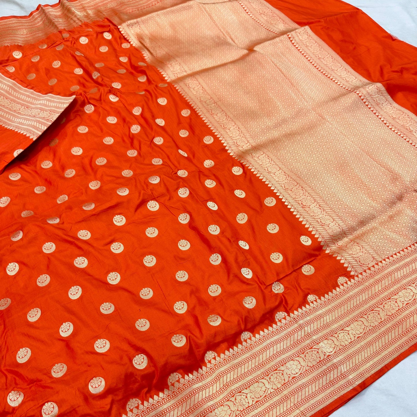 Orange Pure Banarasi Kathan Hand Loom Silk Saree Alna Apparels