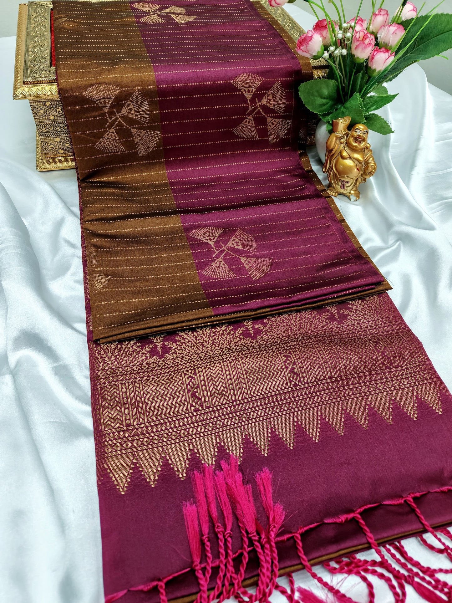 Brown Color Kanchivaram Silk Saree Alna Apparels