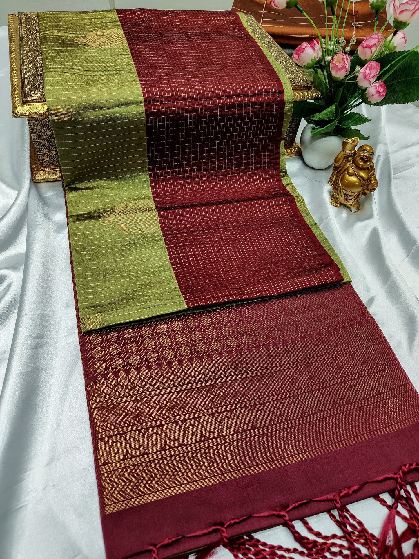Light Green Color Kanchivaram Silk Saree Alna Apparels