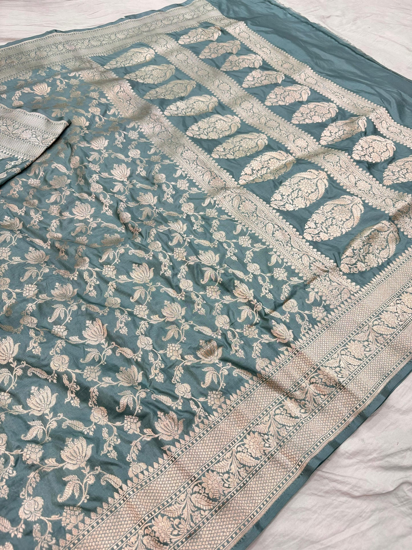 Blue Pure Banarasi Kathan Hand Loom Silk Saree Alna Apparels