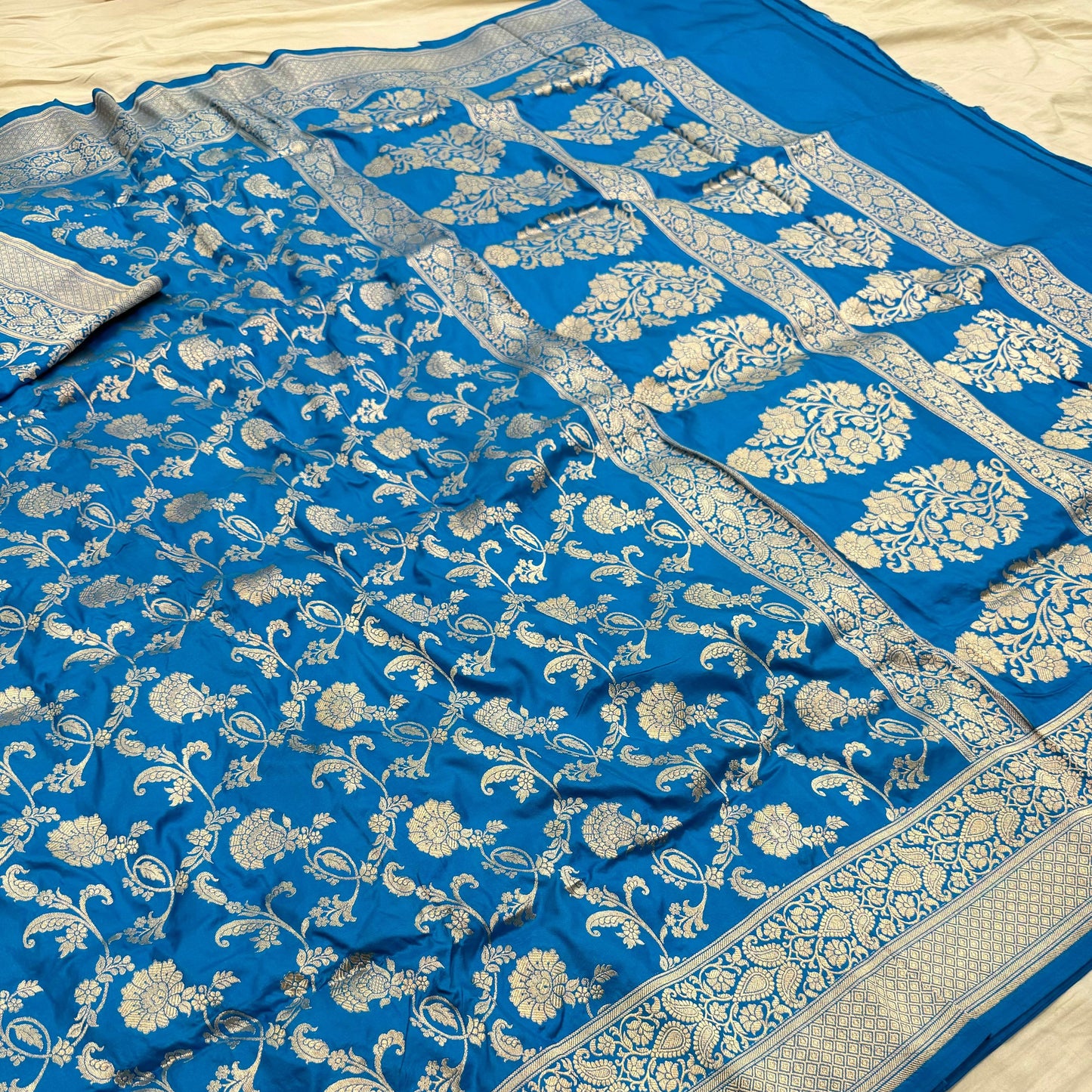 Teal Bule Pure Banarasi Kathan Hand Loom Silk Saree Alna Apparels