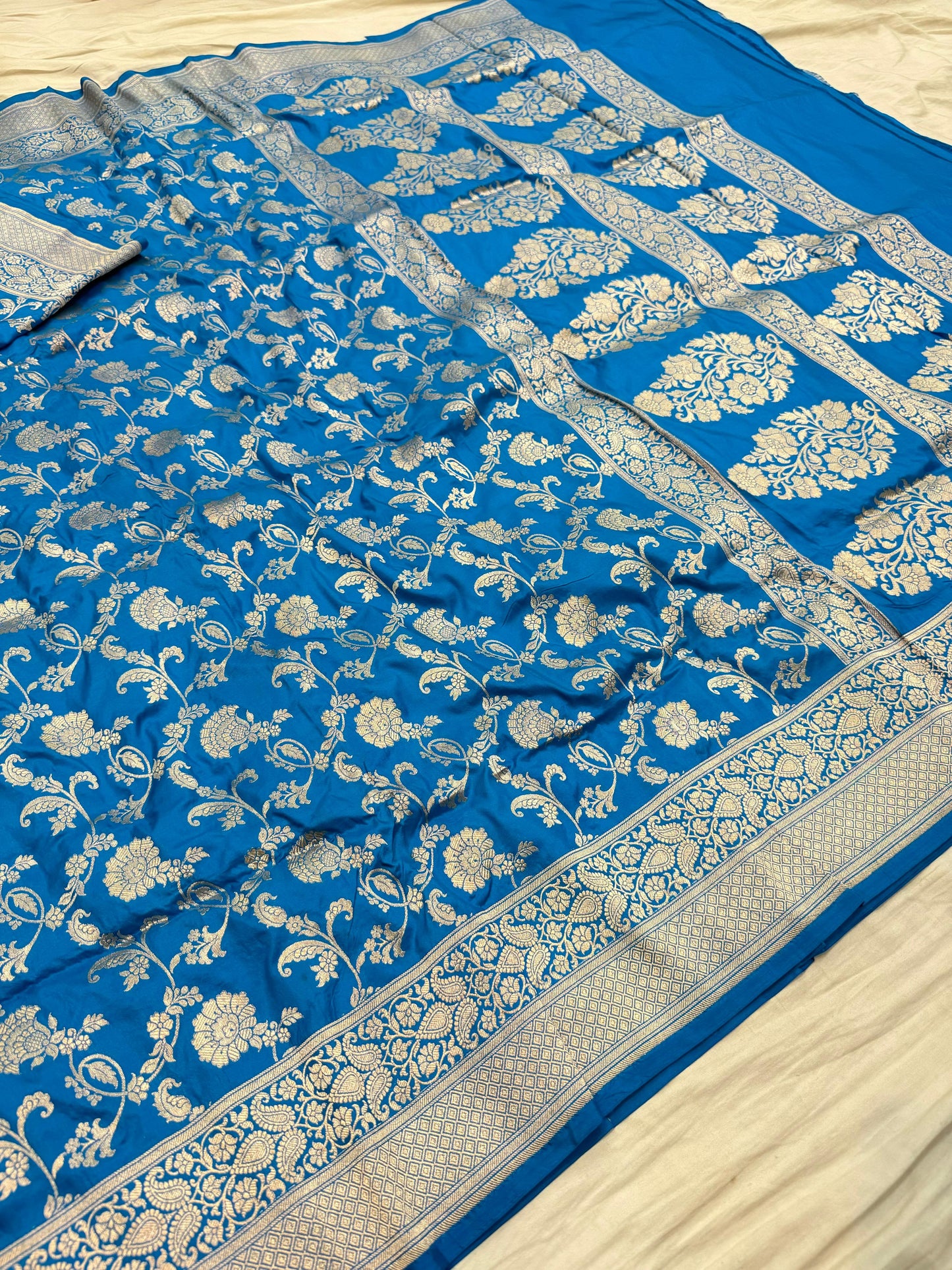 Teal Bule Pure Banarasi Kathan Hand Loom Silk Saree Alna Apparels