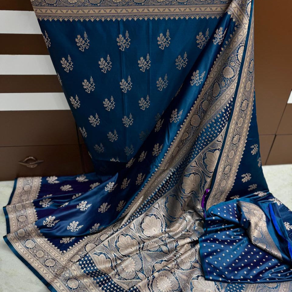 Blue Color Pure Banarasi Mysore Silk Saree Alna Apparels
