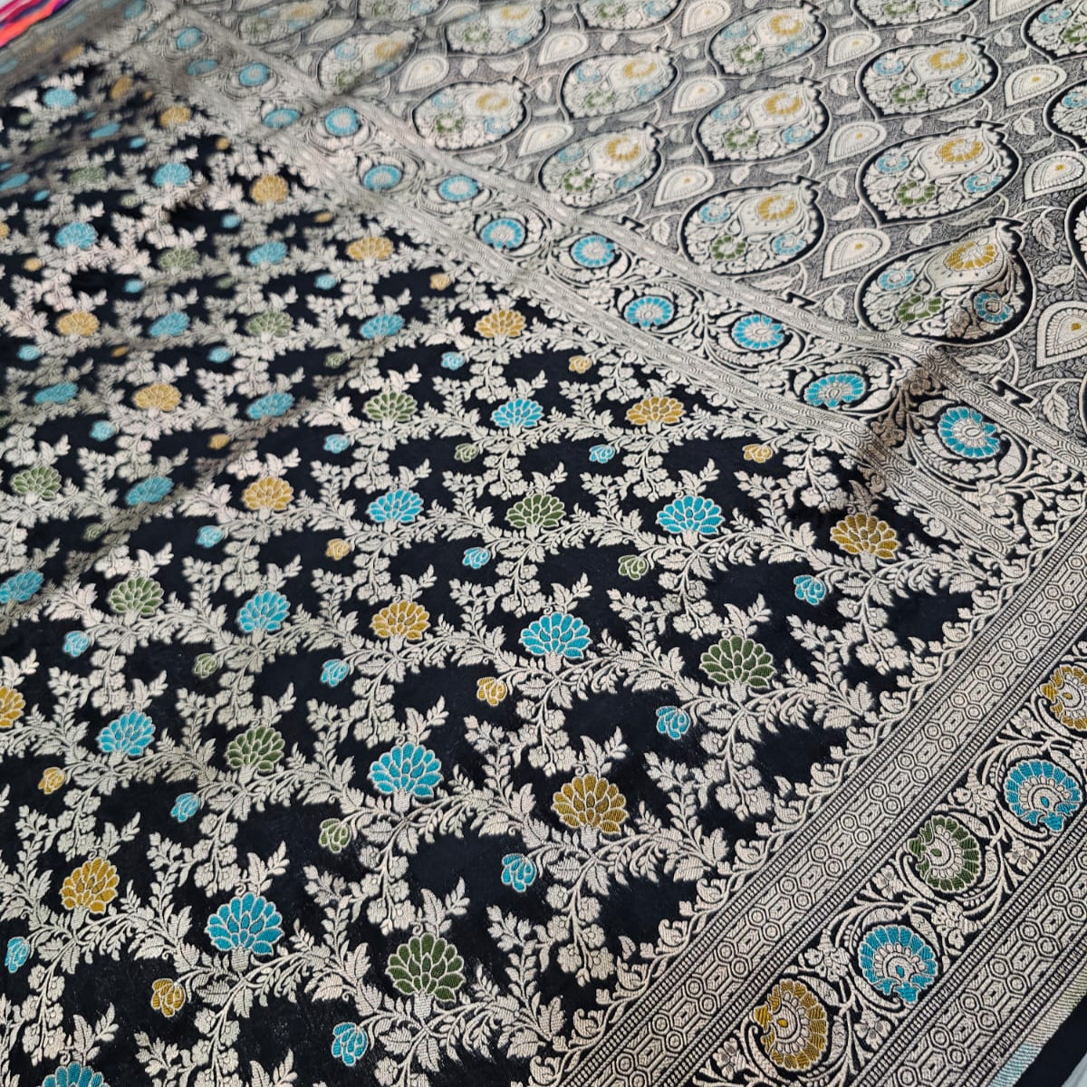 Black PureBanarasi Kahan Silk Saree With Minakari Work Alna Apparels