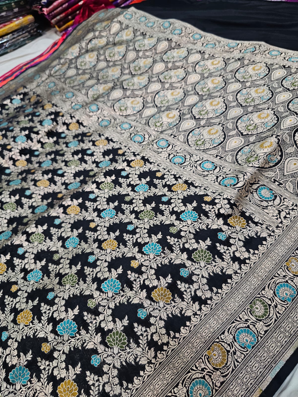 Black PureBanarasi Kahan Silk Saree With Minakari Work Alna Apparels