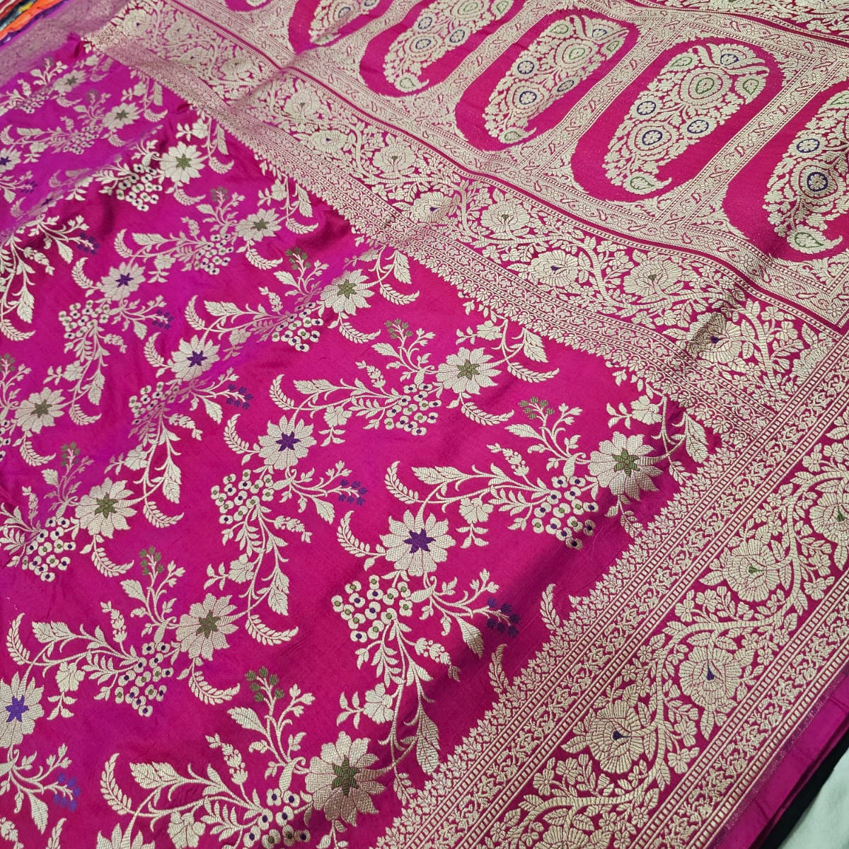 Rani Pink Pure Banarasi Kathan Silk Saree With Minakari Work Alna Apparels