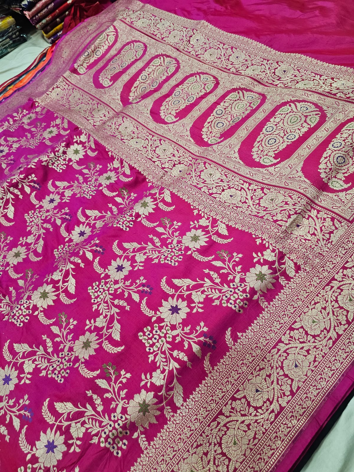 Rani Pink Pure Banarasi Kathan Silk Saree With Minakari Work Alna Apparels