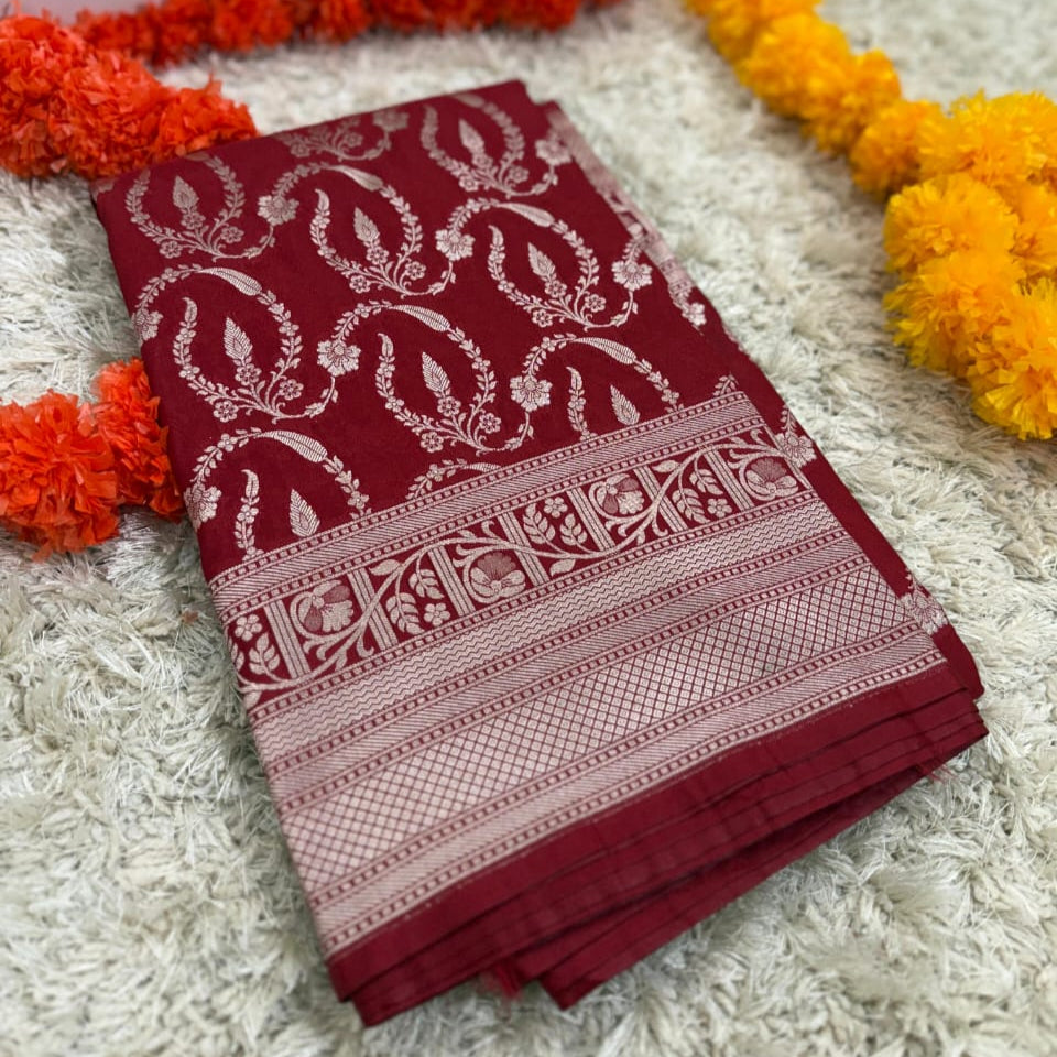 Maroon Color Pure Banarasi Mysore Silk Saree Alna Apparels