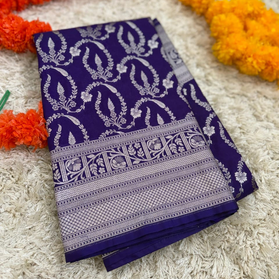 Dark Purple Color Pure Banarasi Mysore Silk Saree Alna Apparels