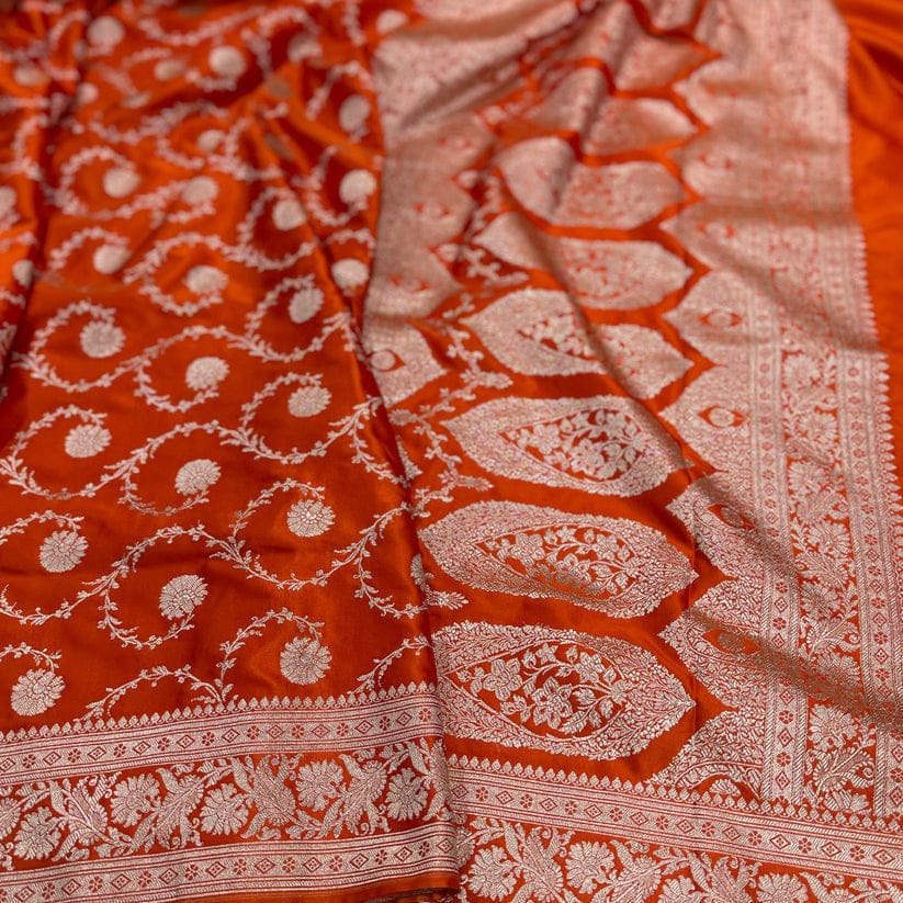 Orange Color Pure Banarasi Mysore Silk Saree Alna Apparels