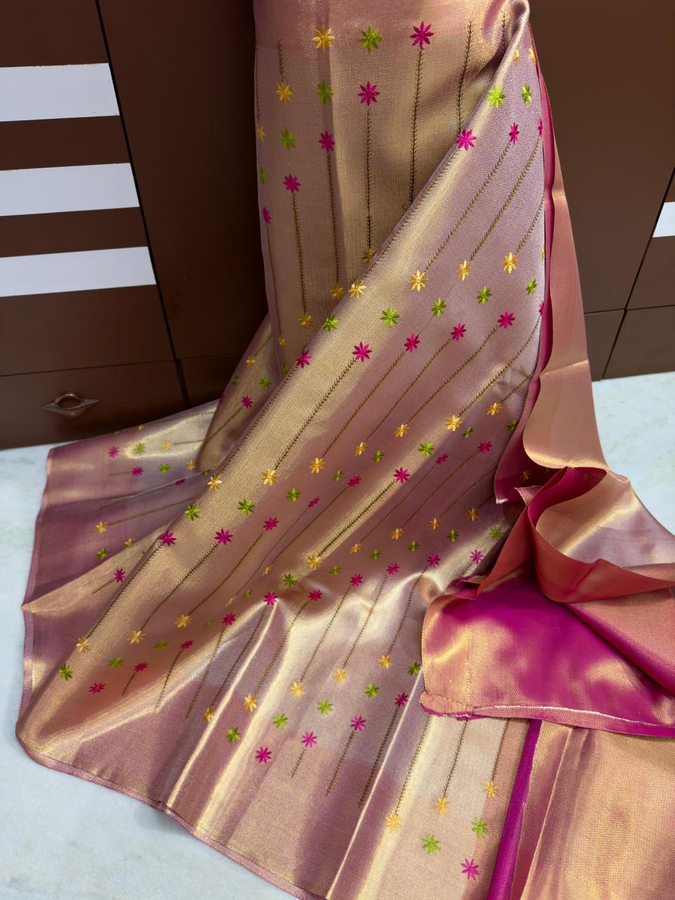 Gold Banarasi Tissue Silk Saree Alna Apparels