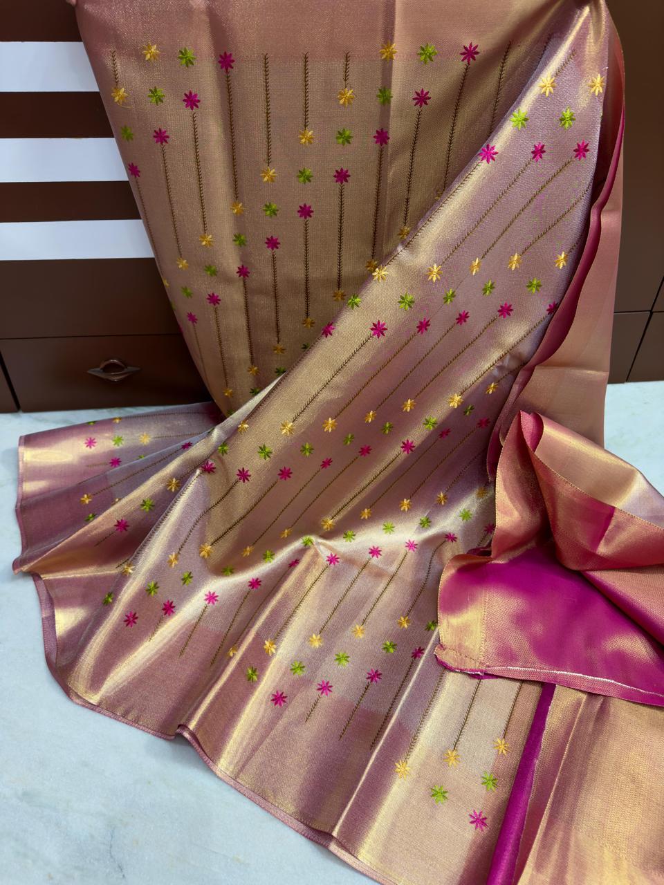 Gold Banarasi Tissue Silk Saree Alna Apparels