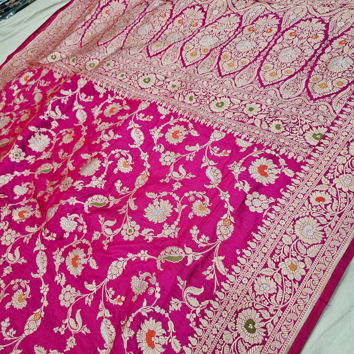 Pink Pure Banarasi Katan Silk Saree With Minakari Work Alna Apparels