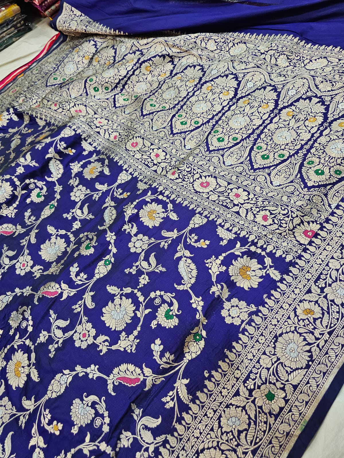 Blue Pure Banarasi Kathan Silk Saree With Minakari Work Alna Apparels