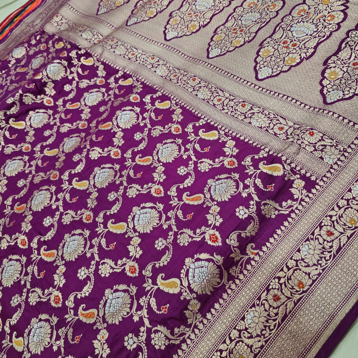 Purple Pure Banarasi Kathan Silk Saree With Minakari Work Alna Apparels