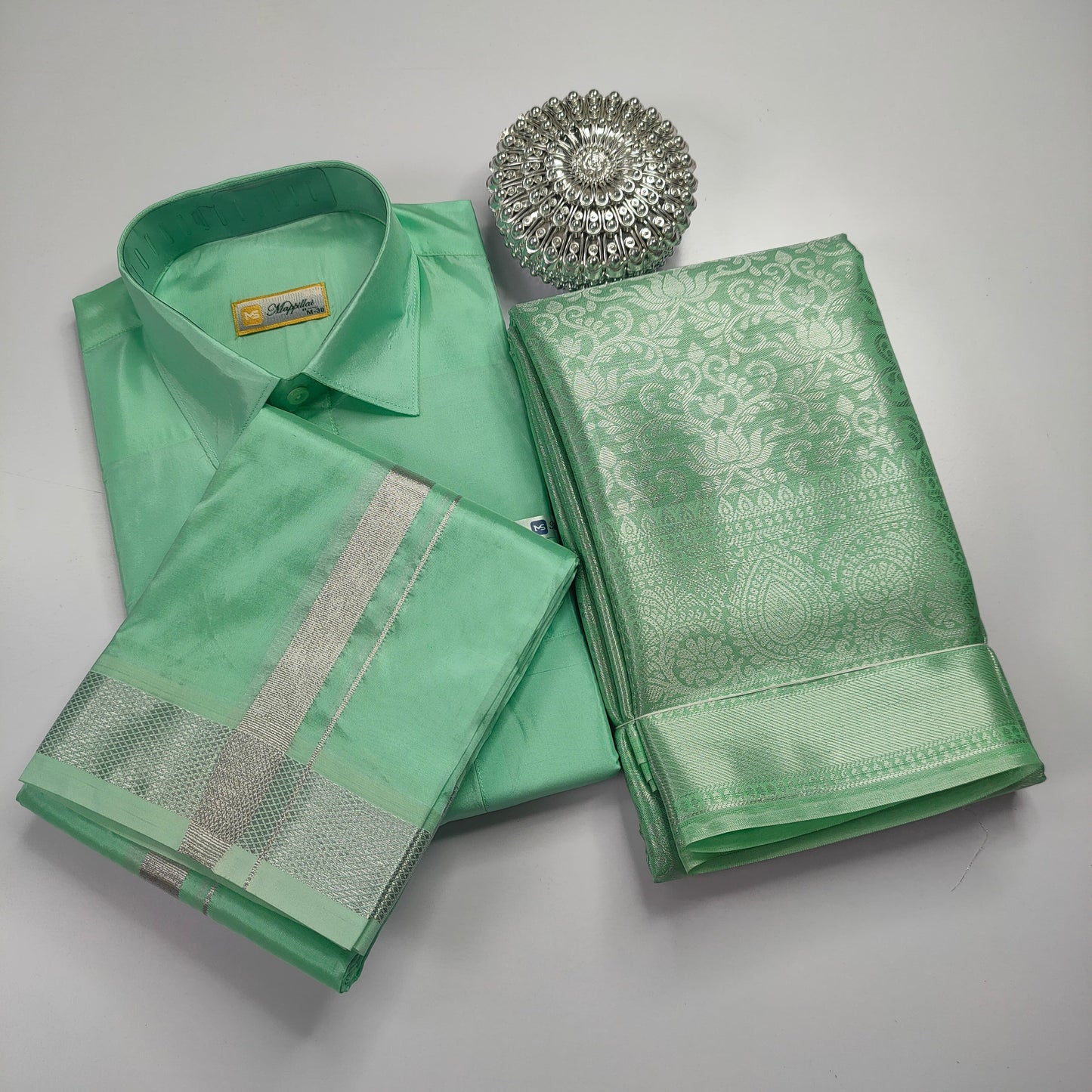 Light Green Color Premium Ethnic Wear Couple Combo Set