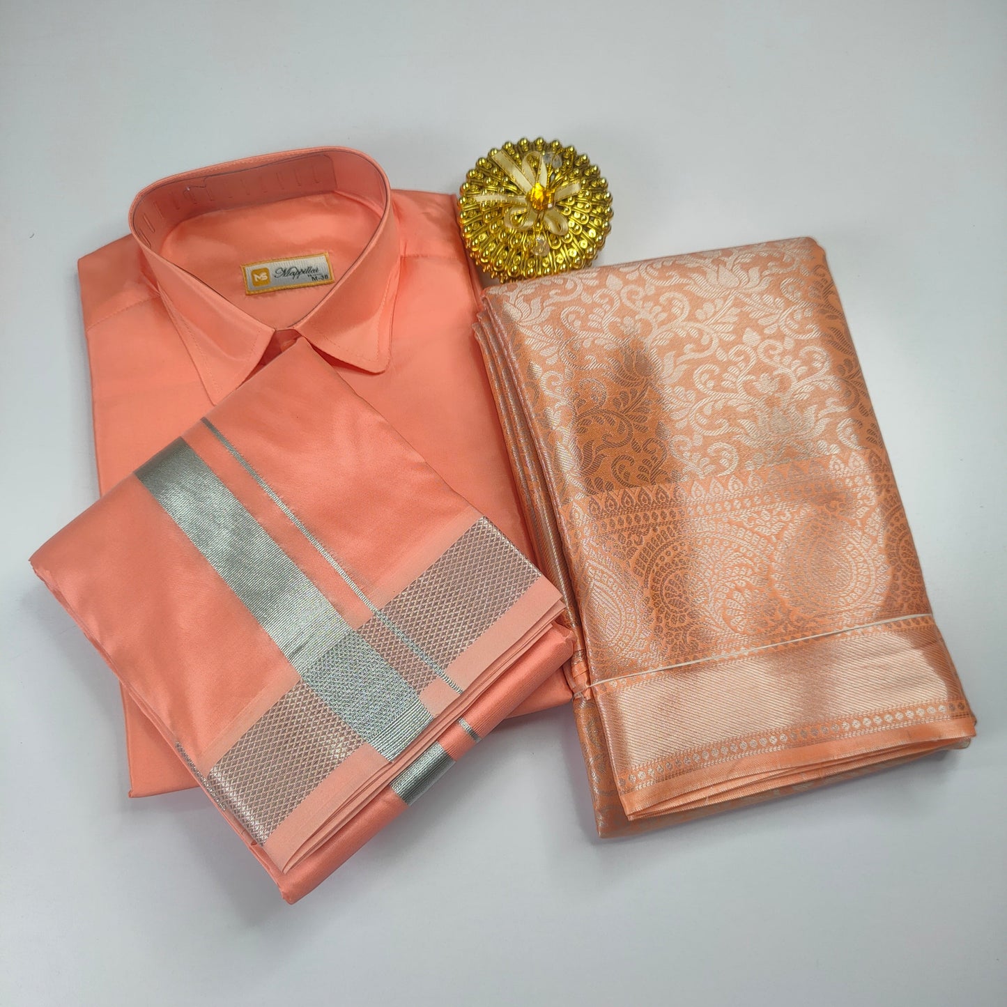 Light Orange Color Premium Ethnic Wear Couple Combo Set