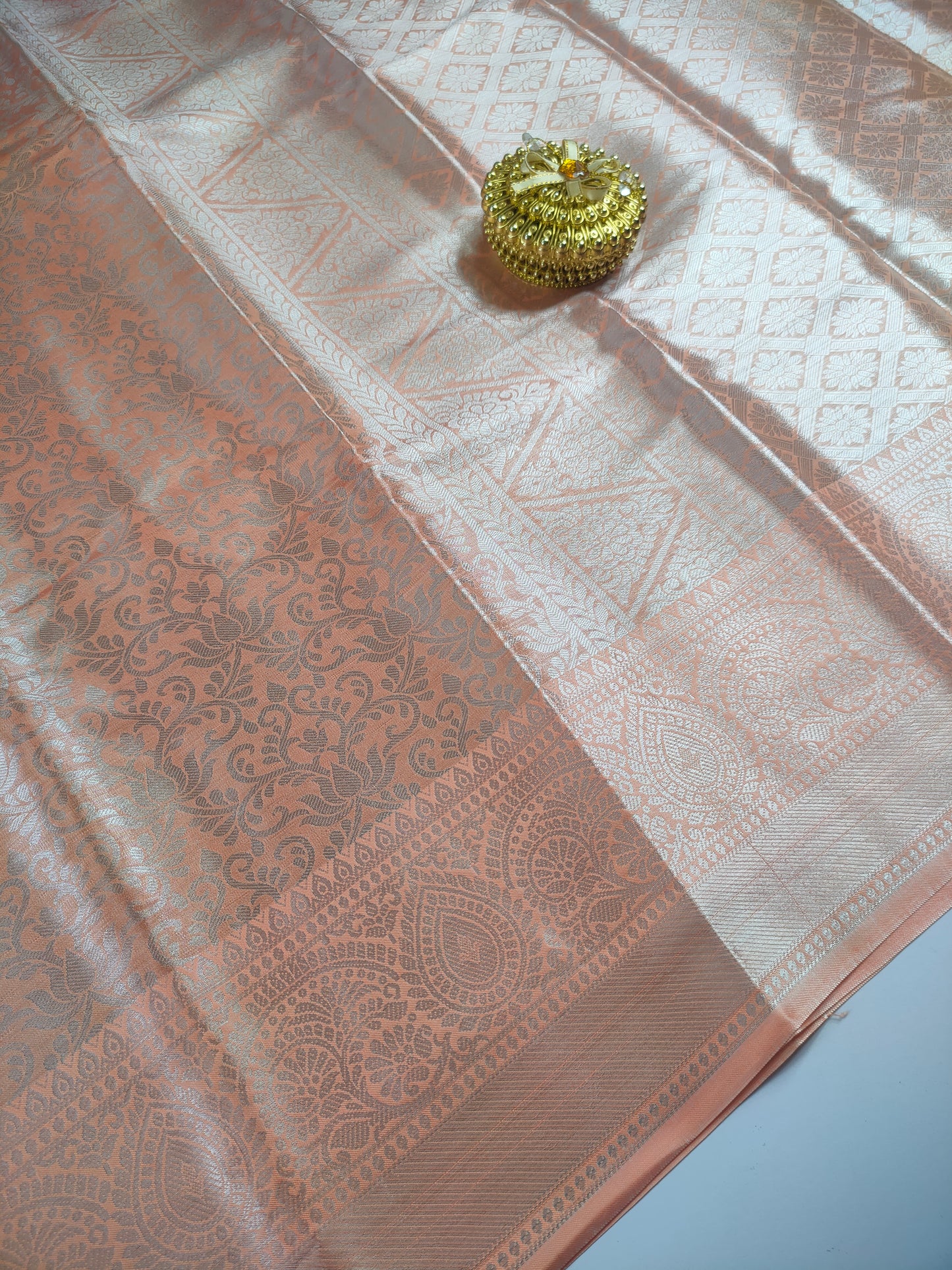 Cream Color Kanchipuram Soft Tissue Silk Saree