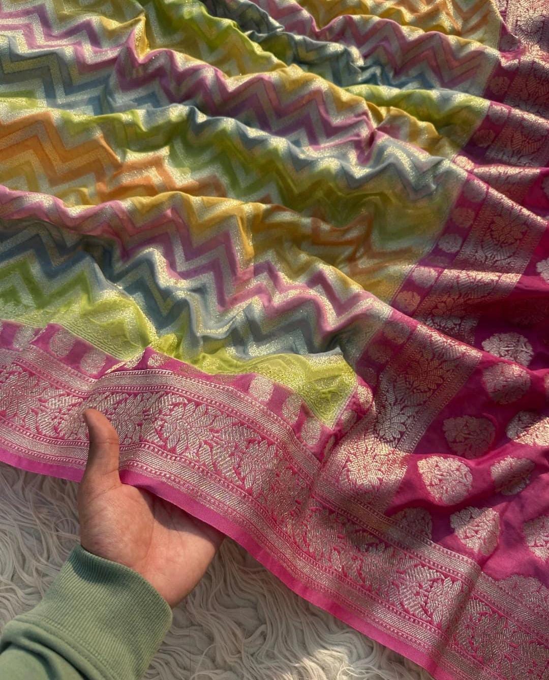 Multicolor Banarsi Semi Khaddi Georgette with Zig Zag Design