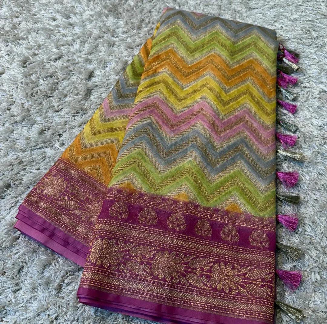 Multicolor Banarsi Semi Khaddi Georgette with Zig Zag Design