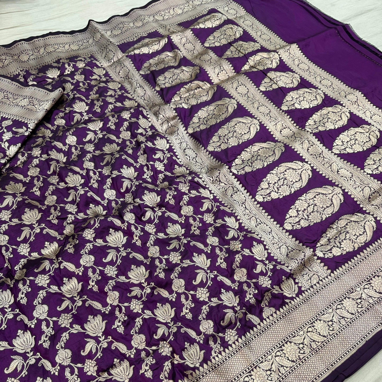 Purple Pure Banarasi Kathan Hand Loom Silk Saree