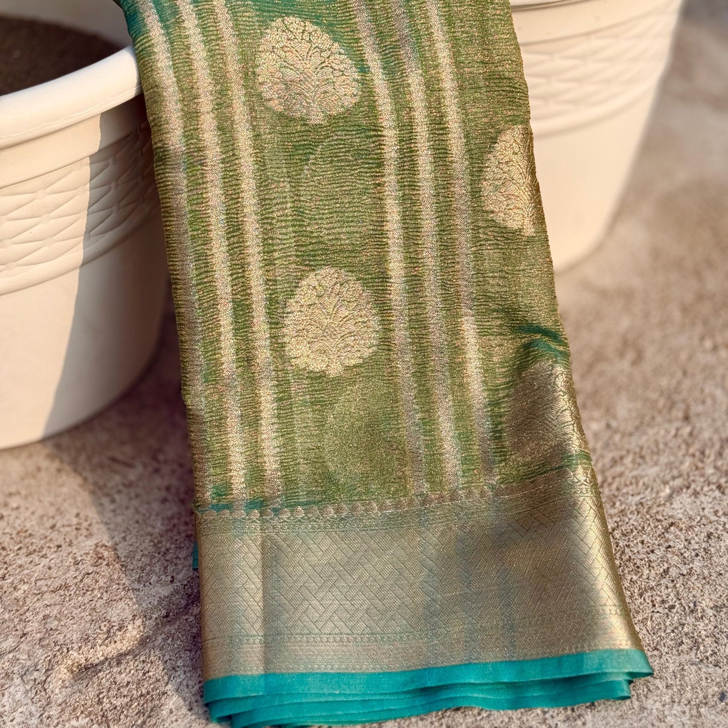 Light Blue Banarasi Crush Tissue Silk Saree