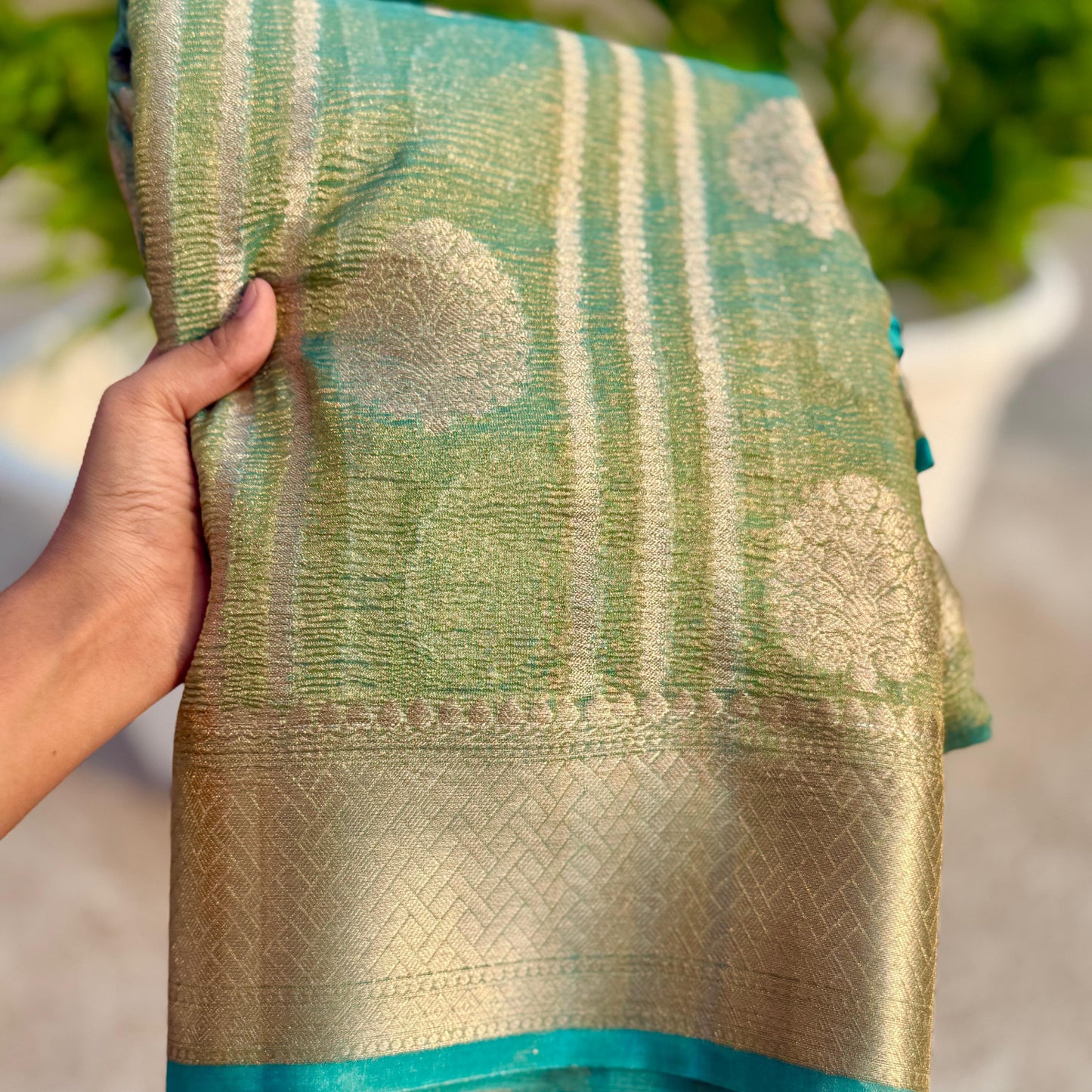 Light Blue Banarasi Crush Tissue Silk Saree