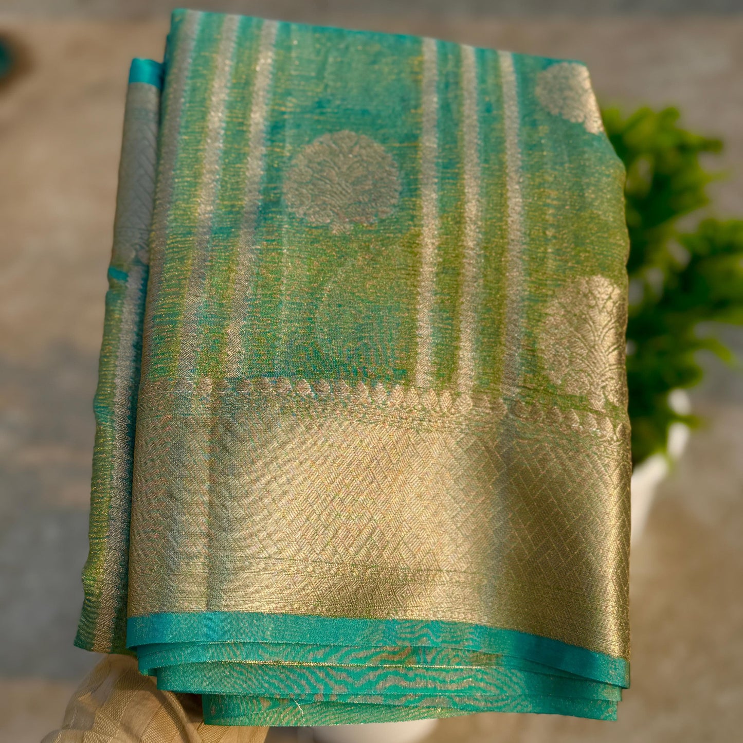 Light Blue Banarasi Crush Tissue Silk Saree