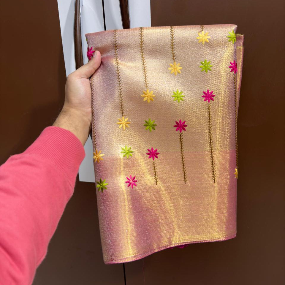 Pink Banarasi Tissue Silk Saree