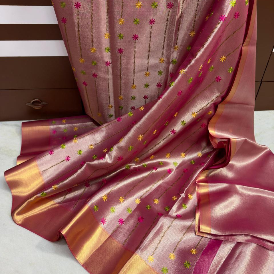 Pink Banarasi Tissue Silk Saree