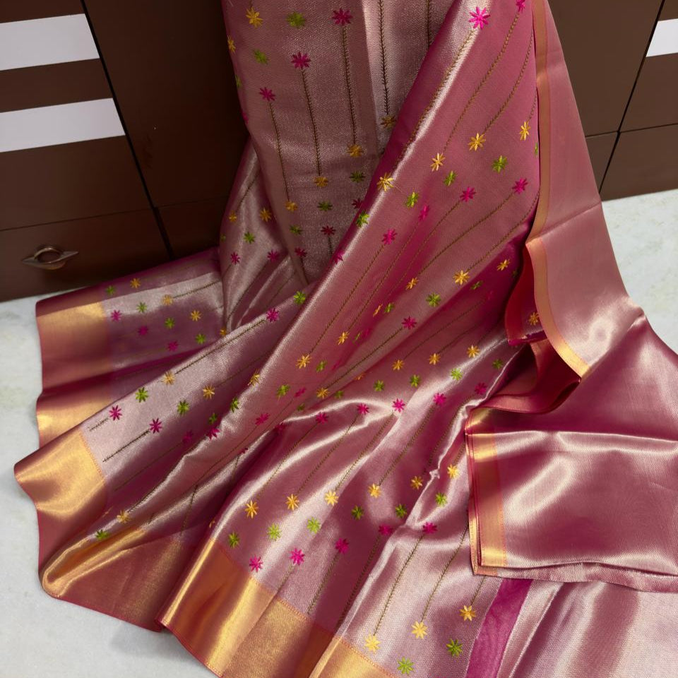Pink Banarasi Tissue Silk Saree