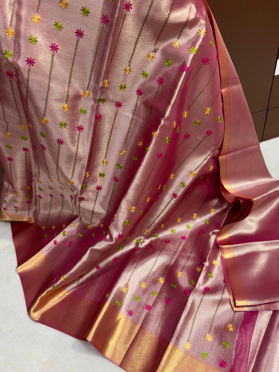 Pink Banarasi Tissue Silk Saree