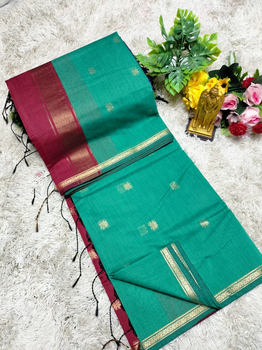 Green Color Soft Maheshwari Cotton Saree