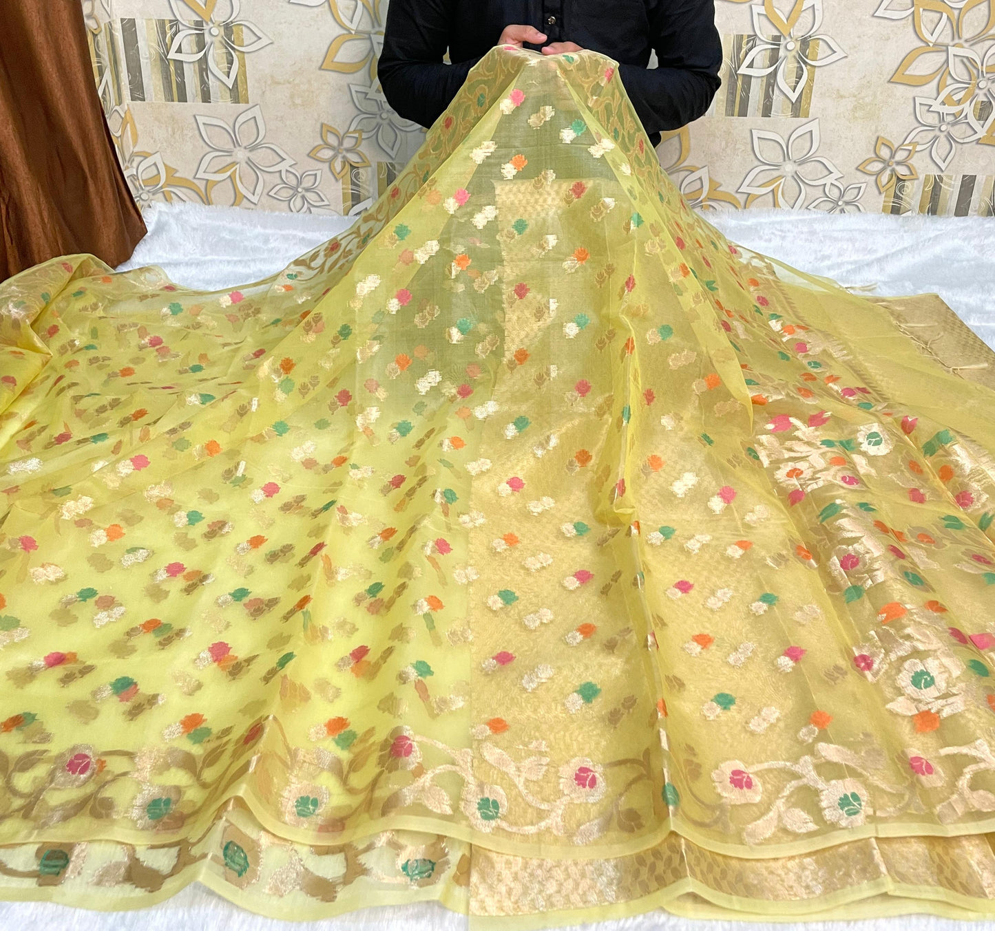 Green Banarasi Kora Organze Silk Saree Alna Apparels