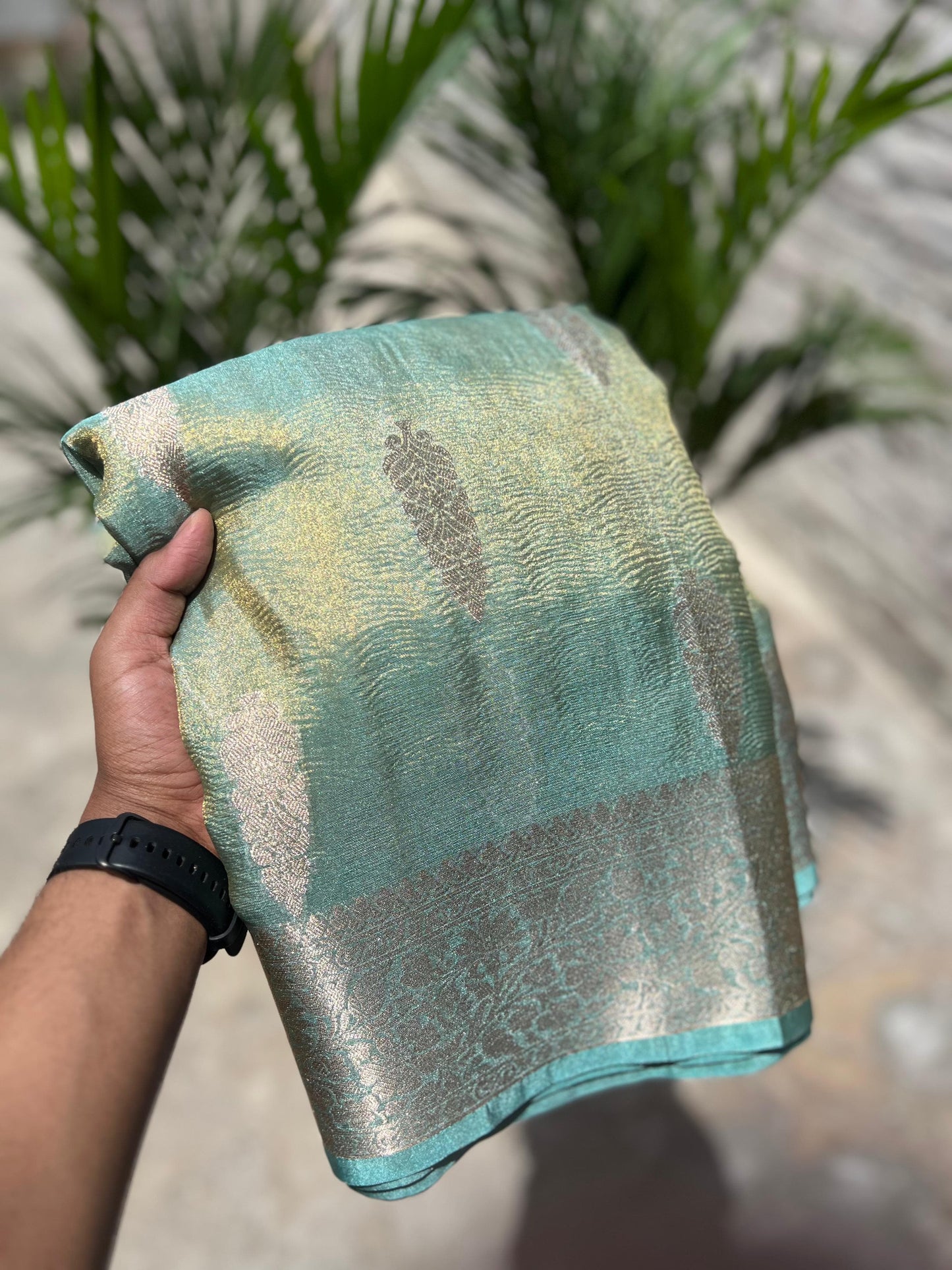 Light Blue Banarasi Crush Tissue Silk Saree