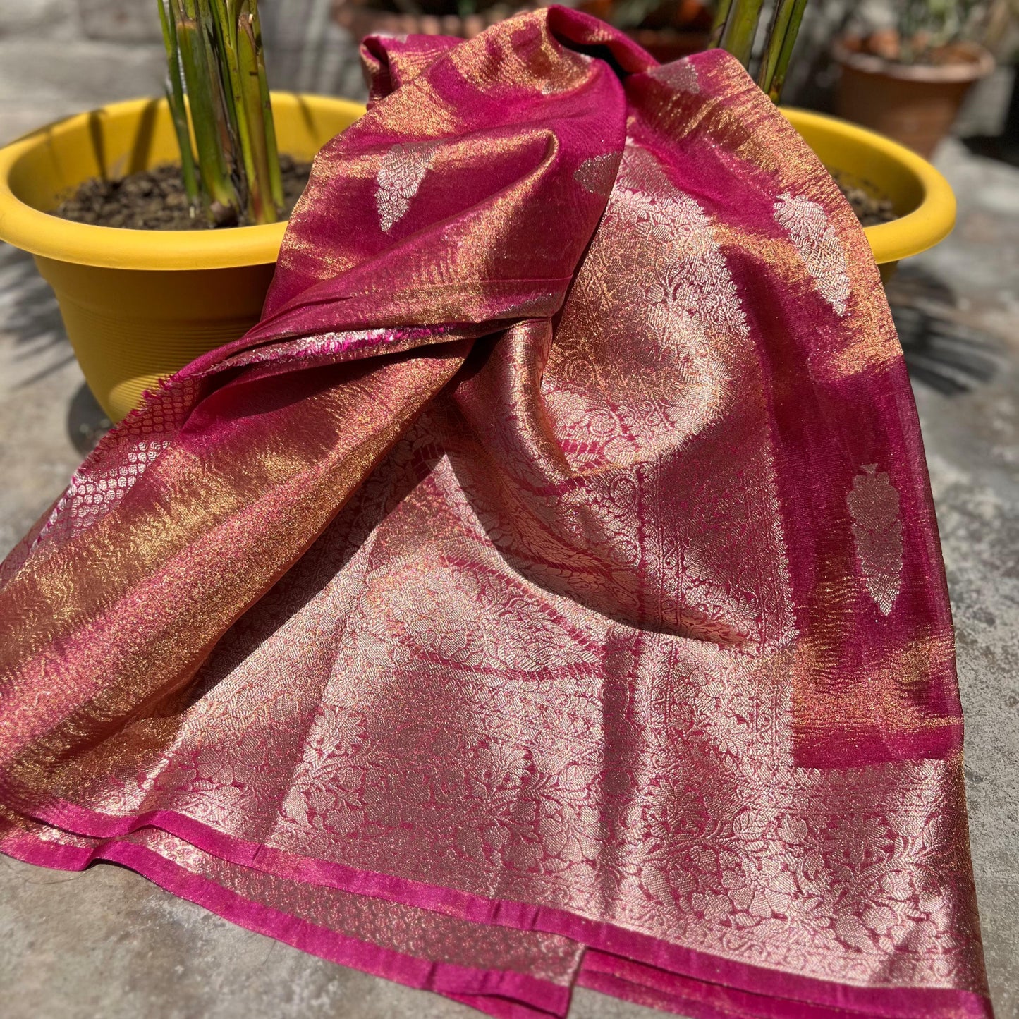 Pink Banarasi Crush Tissue Silk Saree