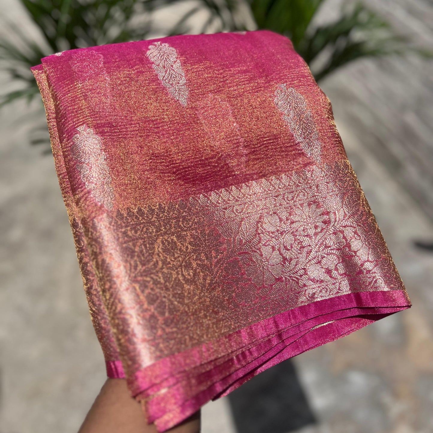 Pink Banarasi Crush Tissue Silk Saree