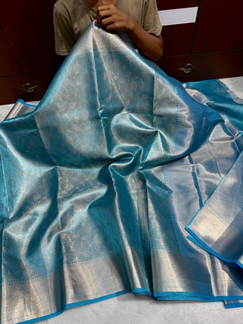 Blue Banarasi Tissue Silk Saree Alna Apparels