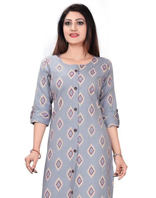 Grey Color Front and Side Slits Cotton Kurta