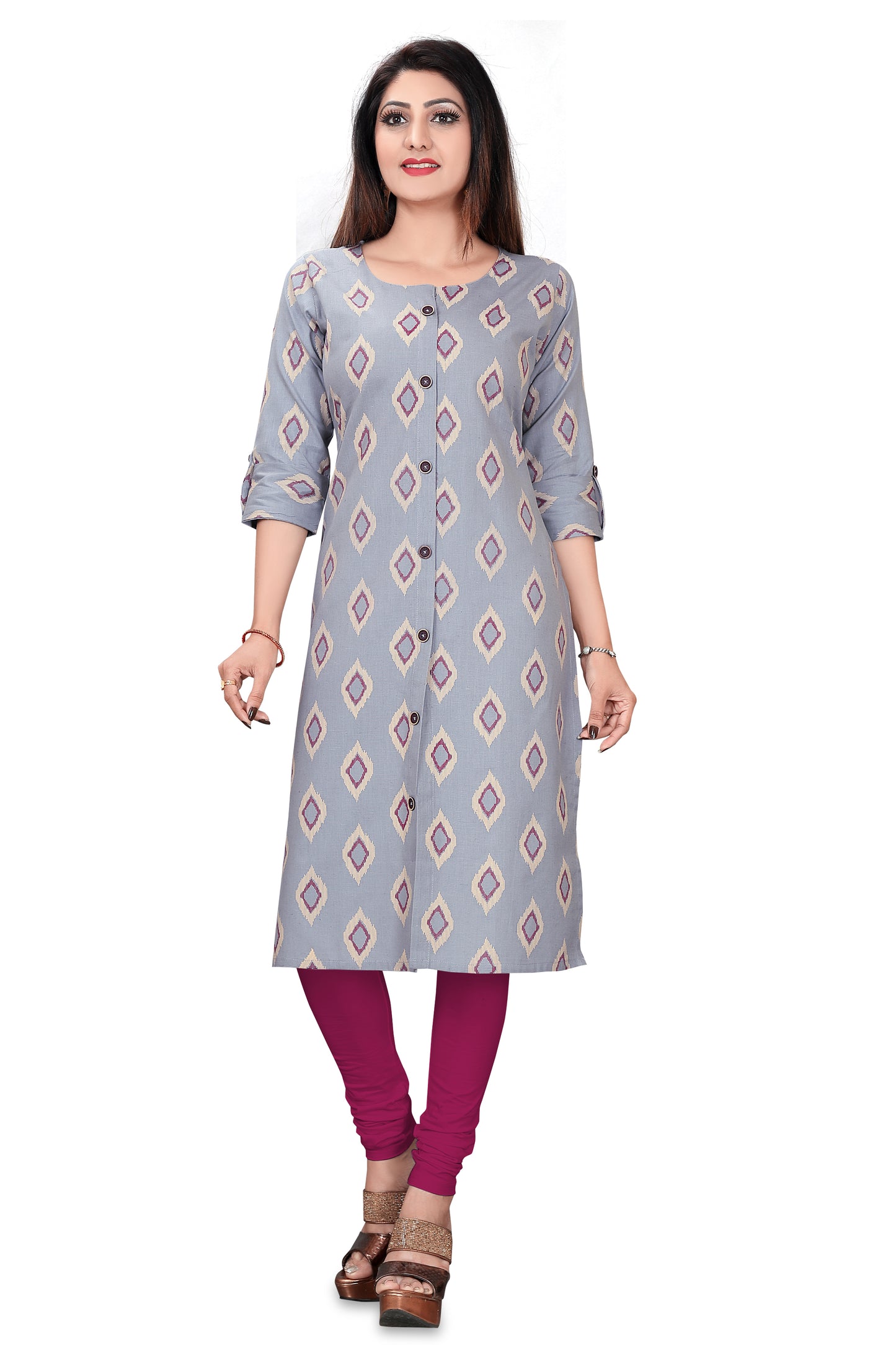 Grey Color Front and Side Slits Cotton Kurta
