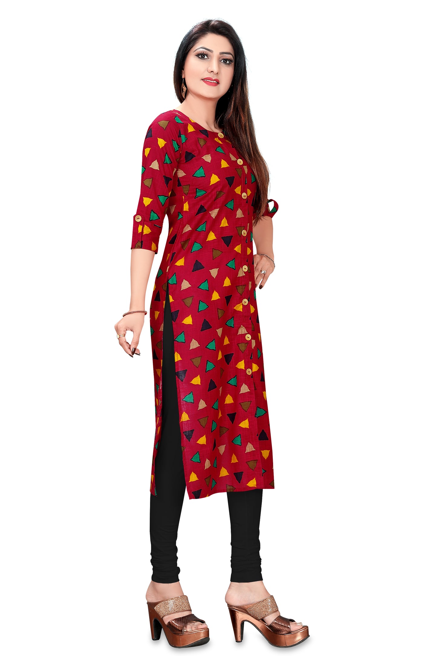 Maroon Color Front and Side Slits Cotton Kurta