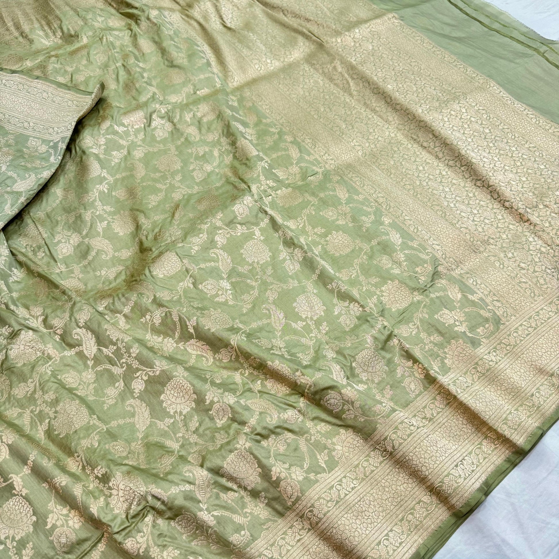 Green Pure Banarasi Kathan Silk Saree Alna Apparels