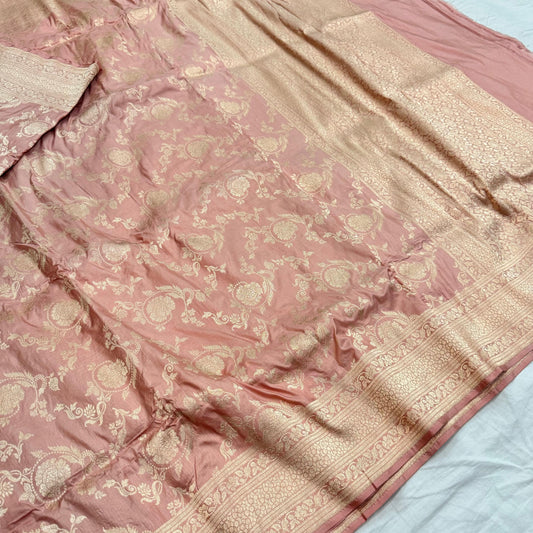 Rose Gold Pure Banarai Kathan Silk Saree Alna Apparels