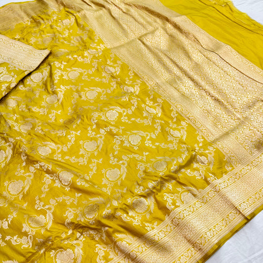 Yellow Pure Banarasi Kathan Silk Saree Alna Apparels