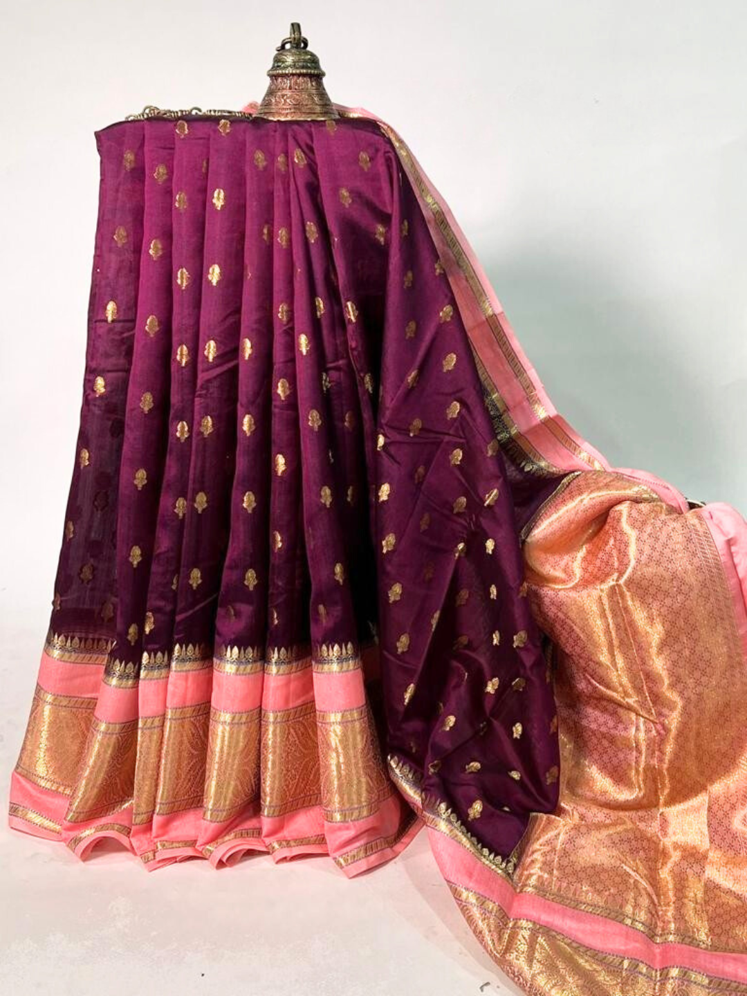 Wine Banarasi Kathan Dupion Silk Saree Alna Apparels