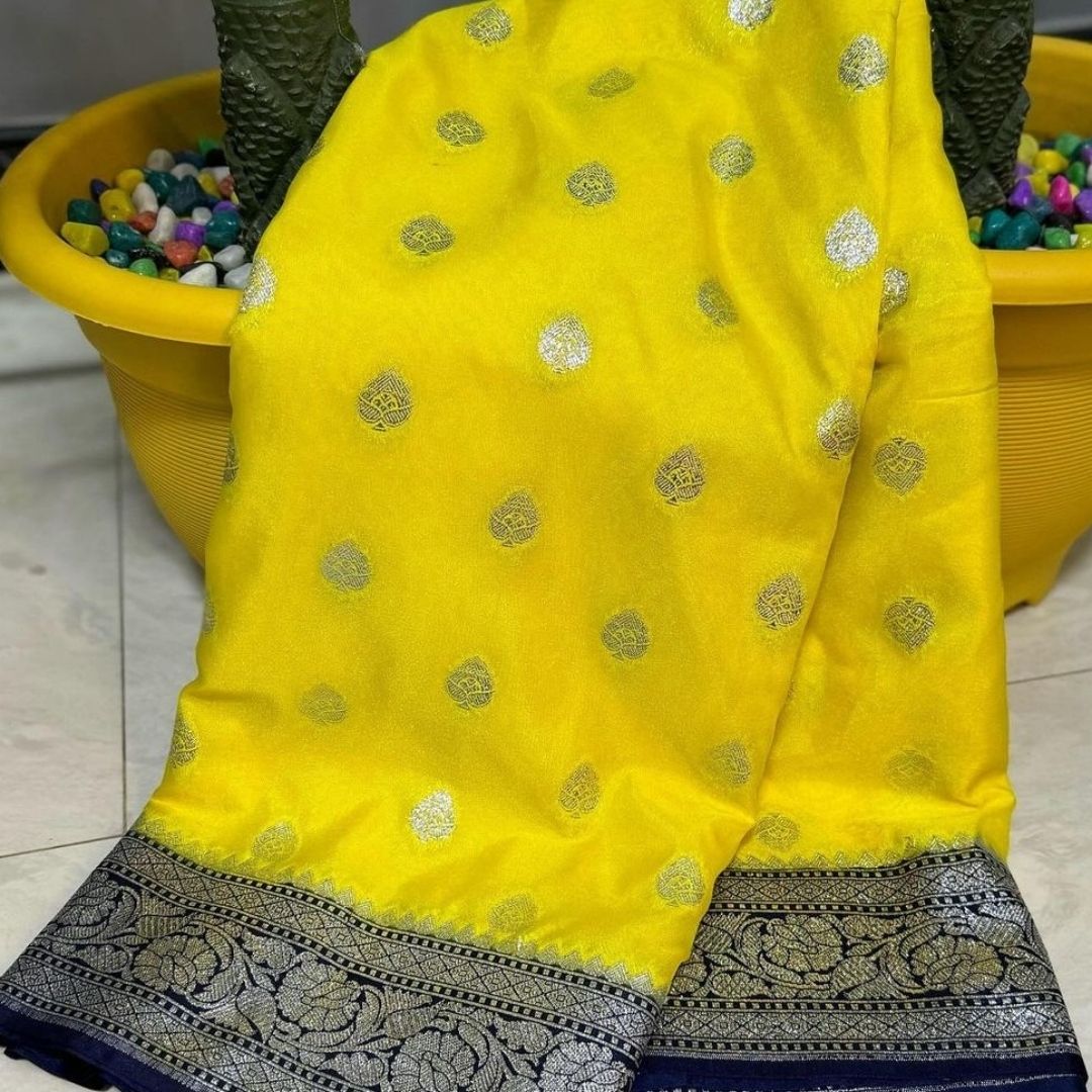 Yellow Banarasi Katan Georgette Saree